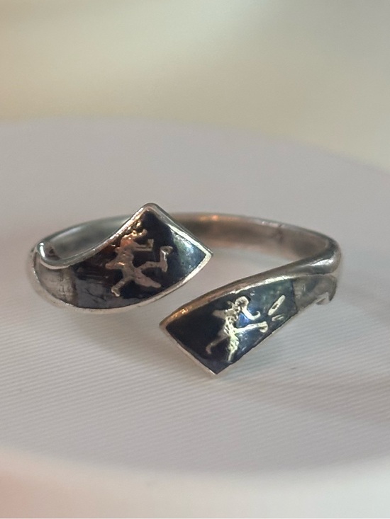 Siam Jewelry - Vtg Siam Sterling Silver Niello Wrap Ring Thai Dance Mekkala Bypass Band Sz 7.5